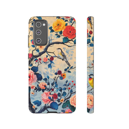 Floral Phone Case, Tough Cases with Bird and Flower Design, Trendy Accessory, Gift for Nature Lovers, Stylish Protection