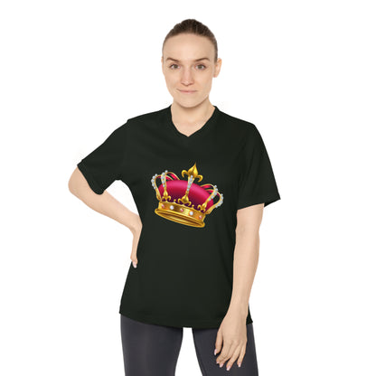 Women's Performance V-Neck T-Shirt - Elegant British Royal Crown