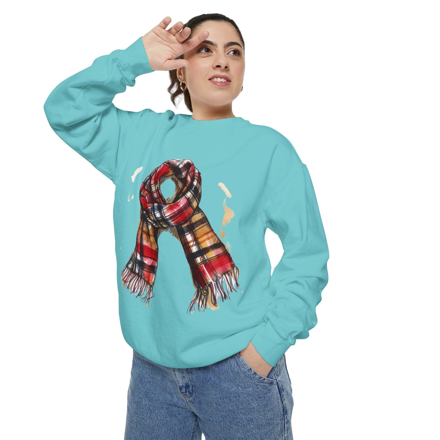 Unisex Garment-Dyed Sweatshirt - Classic British Plaid Scarf Design