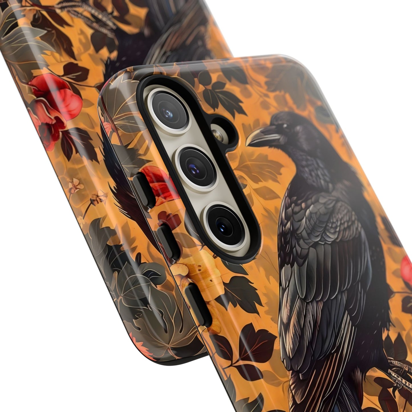 Raven Floral Phone Case - Tough Cases, Blackbird Decor, Gift for Nature Lovers, Bird Themed Accessories, Unique Phone Cover
