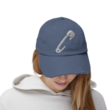 Safety Pin Distressed Cap, Casual Summer Hat, Trendy Unisex Cap, Gift for Friends, Vintage Style Cap, Everyday Wear Hat
