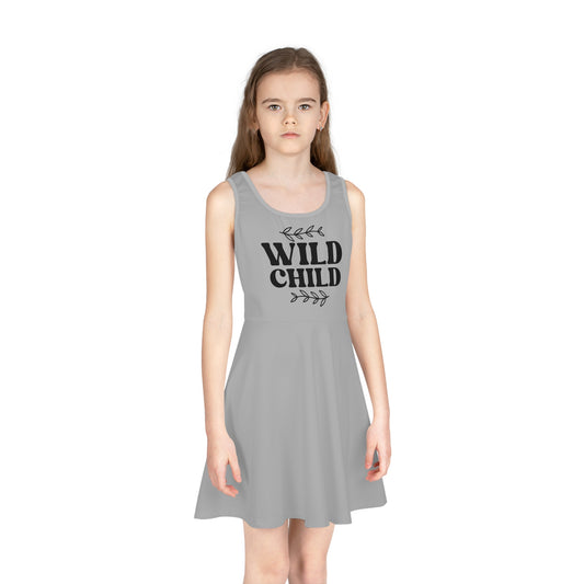 Girls'  Sleeveless Sundress - Cute Wild Child Clipart for Kids - Perfect for Playful Summer Days