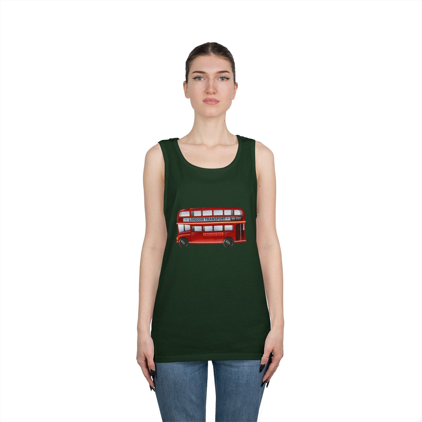 Unisex Heavy Cotton Tank Top - Vintage British Double-Decker Bus Art Print