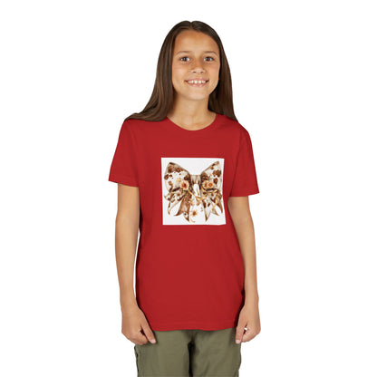Youth Short Sleeve Tee - Western Cow Print Bow with Floral Accents Clipart - Cute Summer T-Shirt for Kids