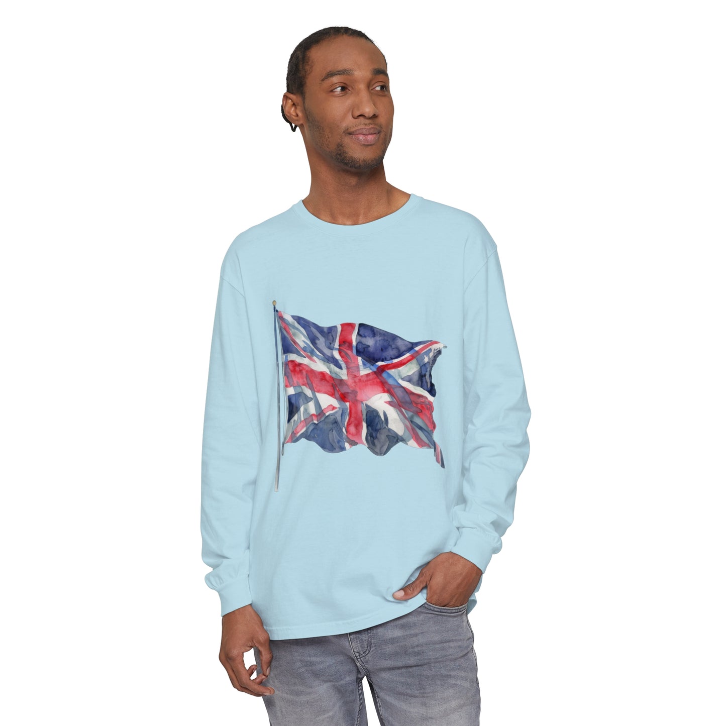 Unisex Garment-dyed Long Sleeve T-Shirt -  British Flag - Iconic Union Jack Design