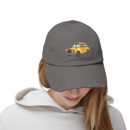 Taxi Graphic Distressed Cap, Casual Unisex Hat, Vintage Style Dad Hat, Summer Accessory, Fun Gift for Travelers