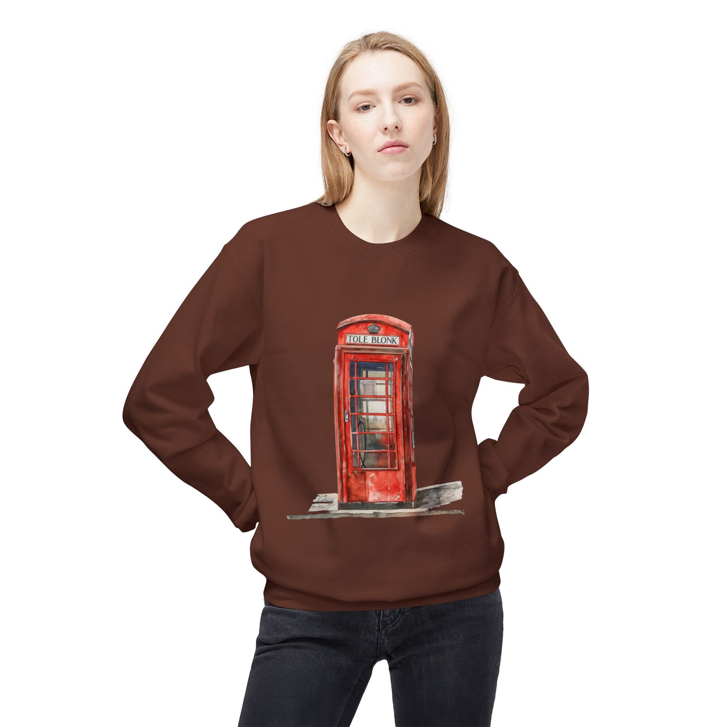 Unisex Midweight Softstyle Fleece Crewneck Sweatshirt - Iconic British Red Telephone Booth