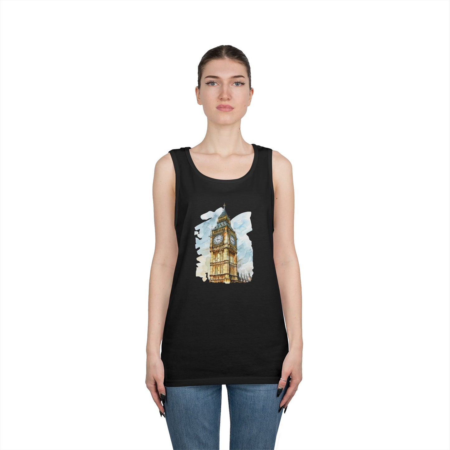 Unisex Heavy Cotton Tank Top - London's Big Ben Landmark Painting
