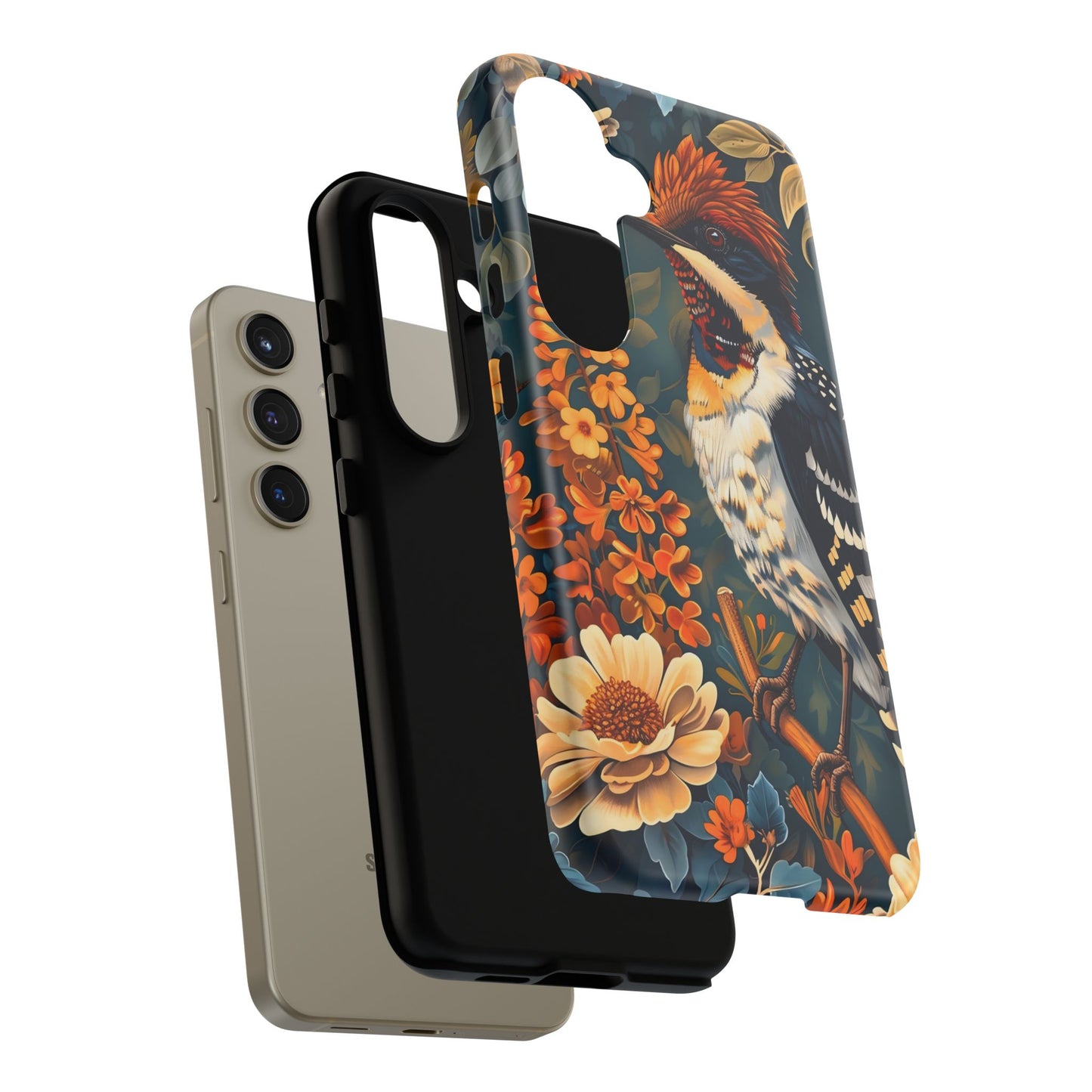 Tough Cases: Floral Bird Phone Case, Vintage Style Cover, Nature Lover Gift, Botanical Design, Spring Inspire Fashion