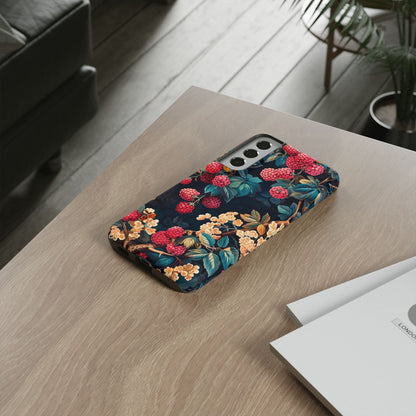 Floral Phone Case with Berry Design, Durable Phone Cover, Floral Print, Gift for Plant Lovers, Nature-Inspired Accessory