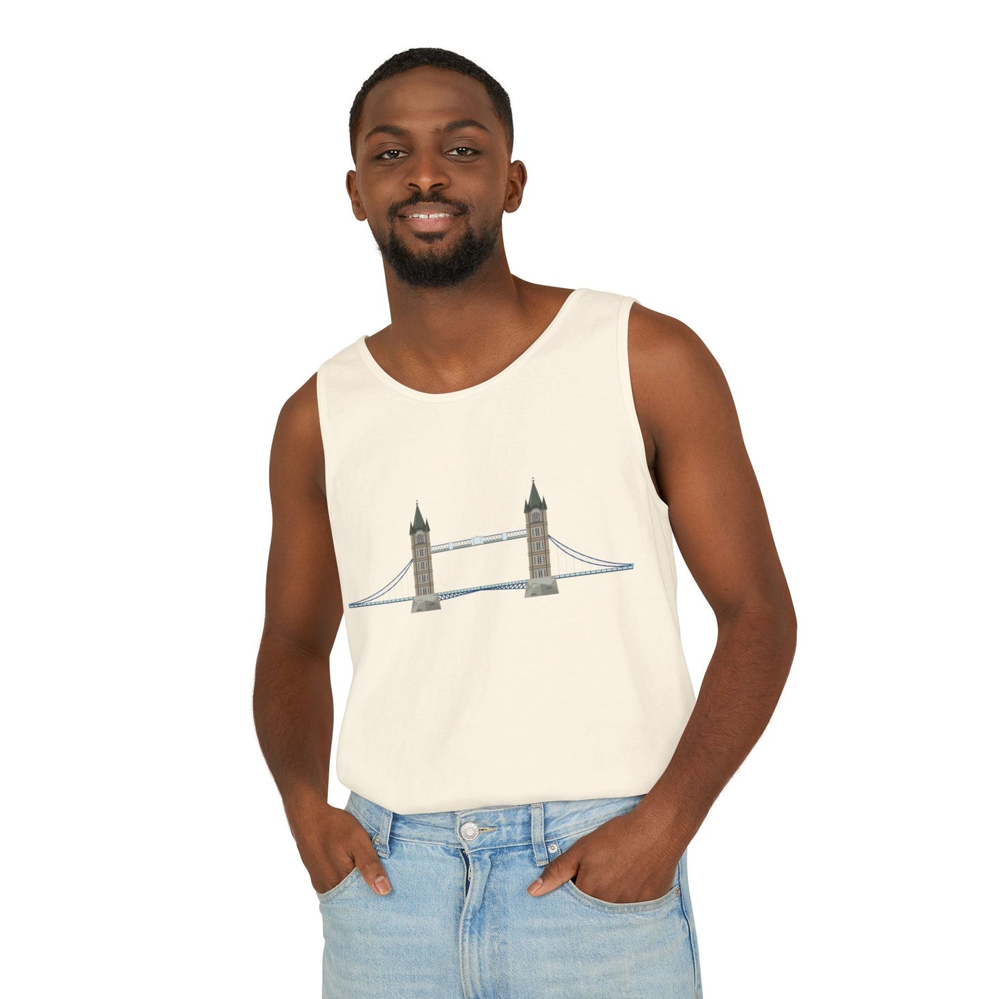 Unisex Garment-Dyed Tank Top - Tower Bridge - Iconic London Landmark