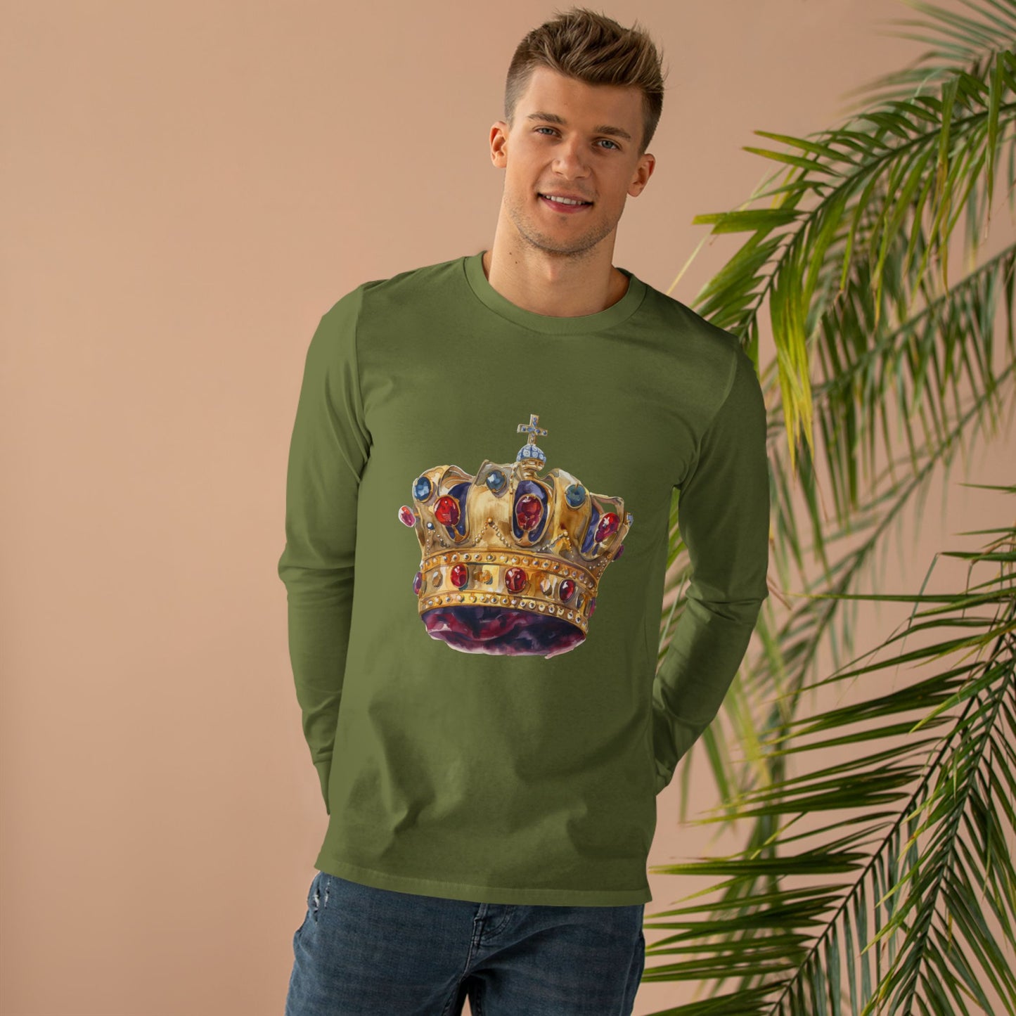 Men’s Base Longsleeve Tee -  British Royal Crown - Symbol of Regal Elegance and Authority