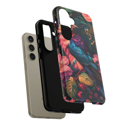 Vibrant Phone Case, Tropical Bird Design, Tough Phone Cover, Floral Tech Accessory, Gift for Nature Lovers