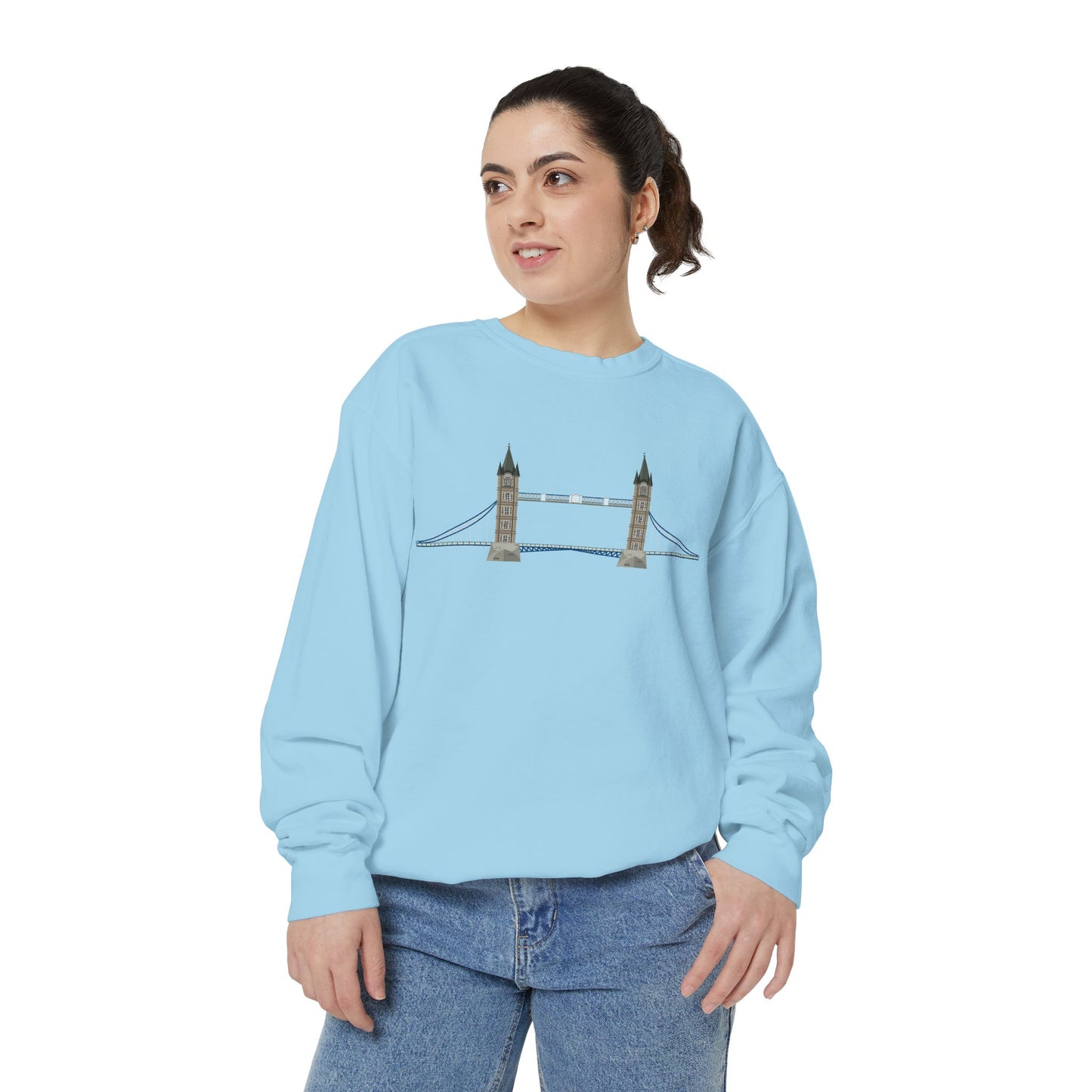 Unisex Garment-Dyed Sweatshirt - Tower Bridge - Iconic London Landmark