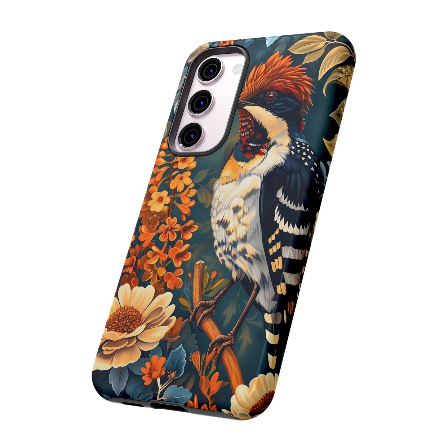 Tough Cases: Floral Bird Phone Case, Vintage Style Cover, Nature Lover Gift, Botanical Design, Spring Inspire Fashion