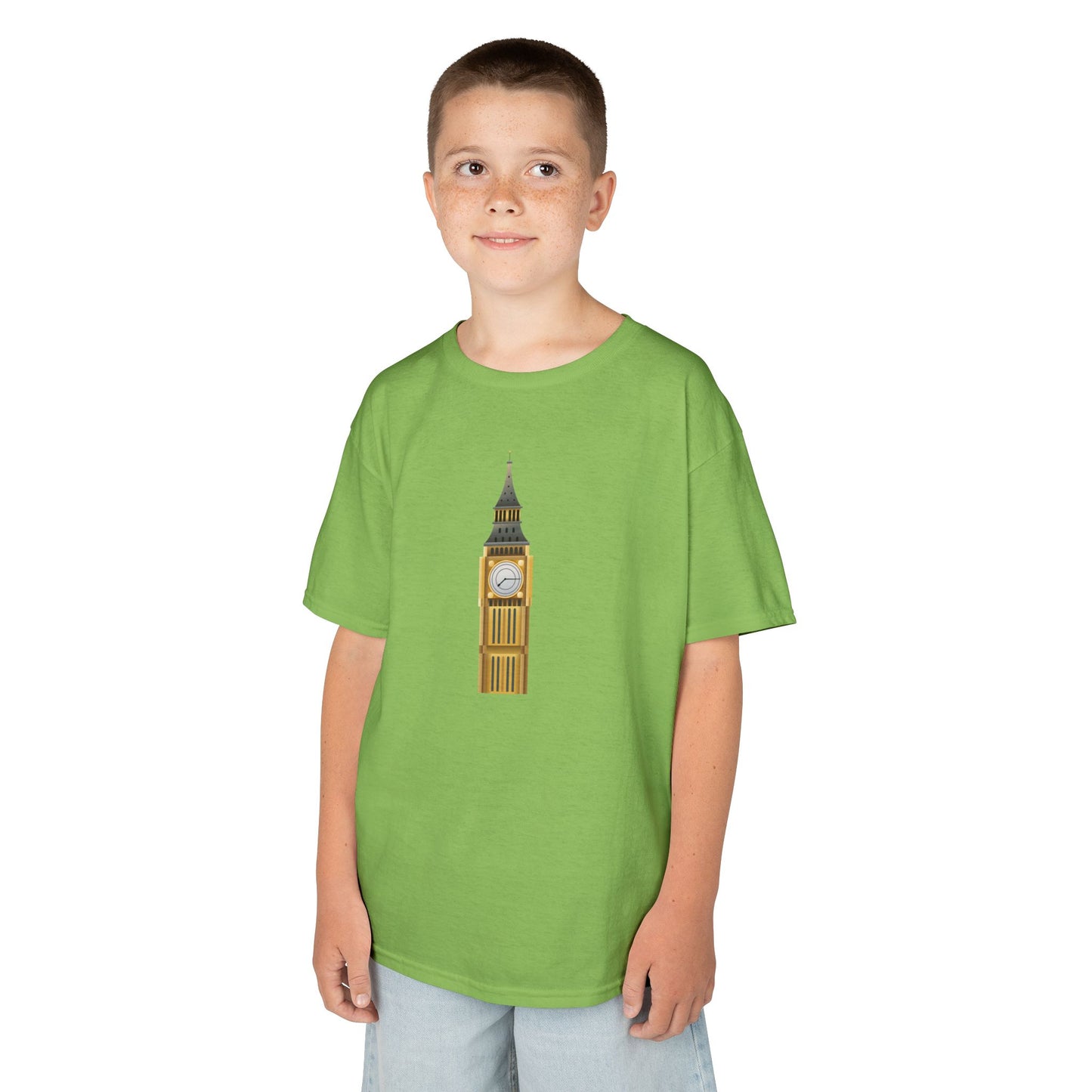 Kids Heavy Cotton Tee - Big Ben Tower Watercolor Art Print -  Fun London Design for Little Explorers