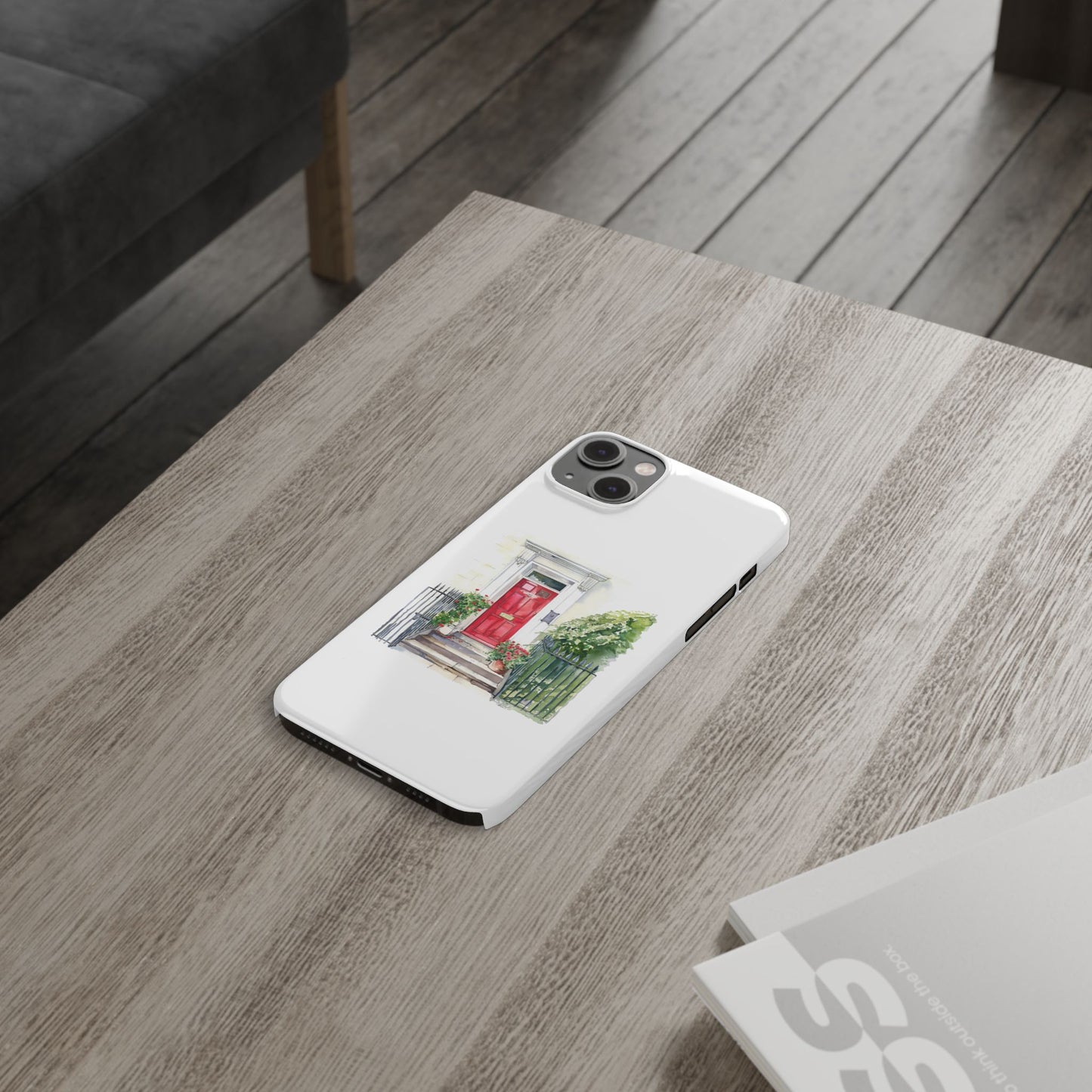 Charming Red Door Slim Phone Cases – Aesthetic Protection for Your Device, Perfect Gift for Home Lovers, Housewarming, Art Enthusiasts