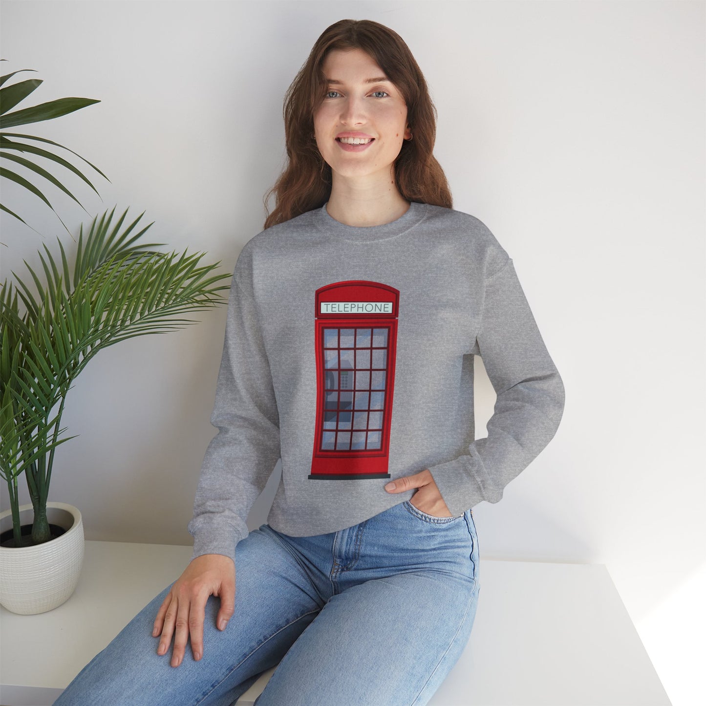 Unisex Heavy Blend™ Crewneck Sweatshirt - Iconic British Public Telephone - Classic Red Phone Box Design