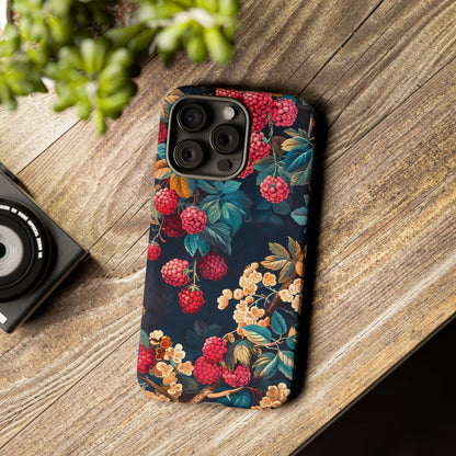 Floral Phone Case with Berry Design, Durable Phone Cover, Floral Print, Gift for Plant Lovers, Nature-Inspired Accessory