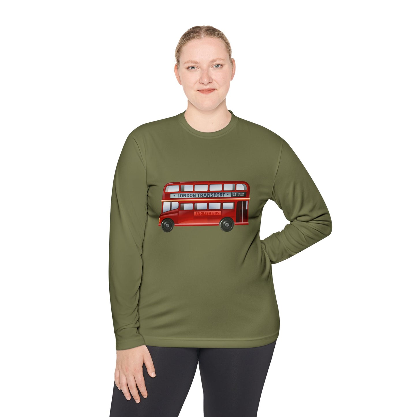 Unisex Lightweight Long Sleeve Tee - Vintage British Double-Decker Bus Art Print -  Perfect for Travel Lovers