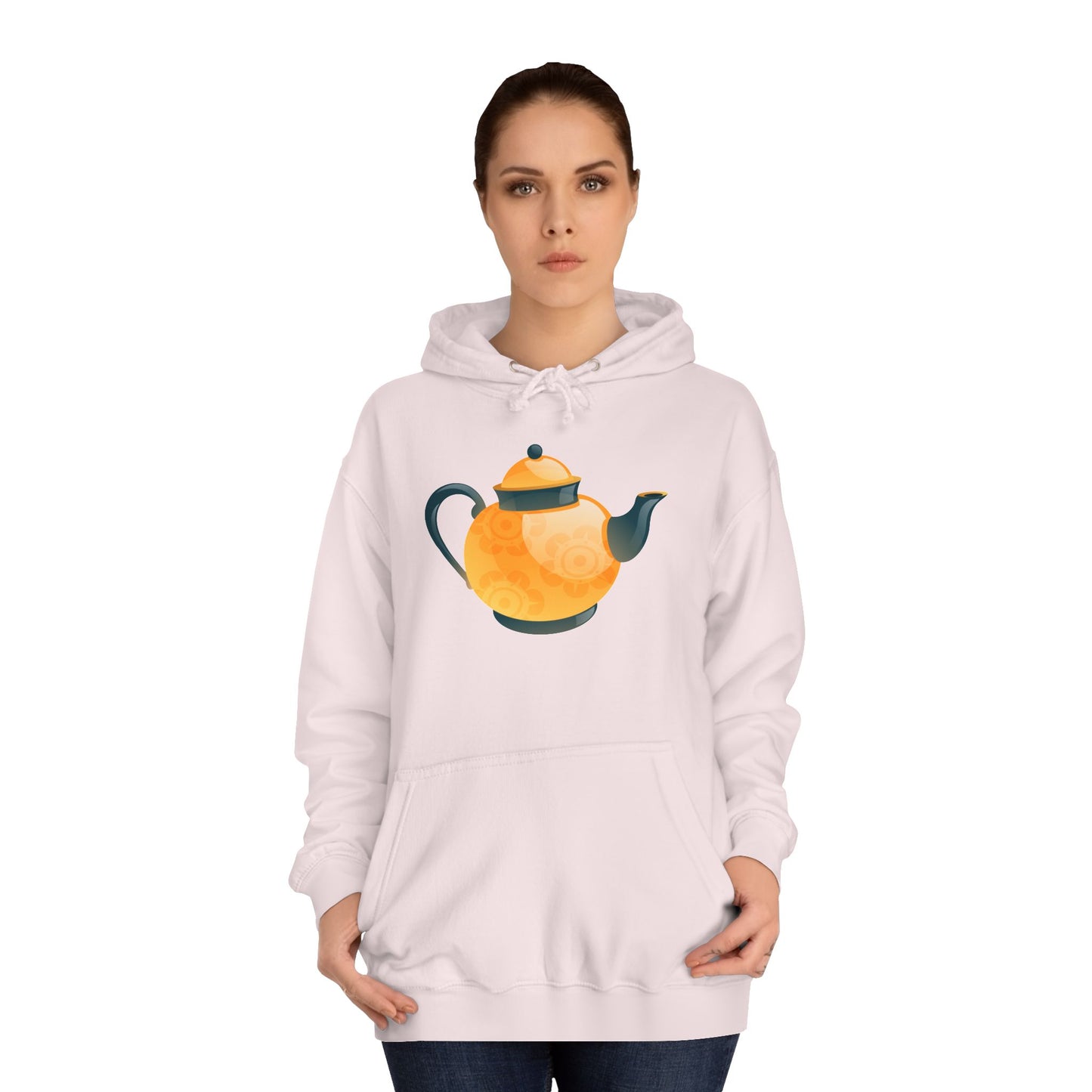 Unisex College Hoodie - Classic British Tea Kettle - Timeless Elegance in Tea Time