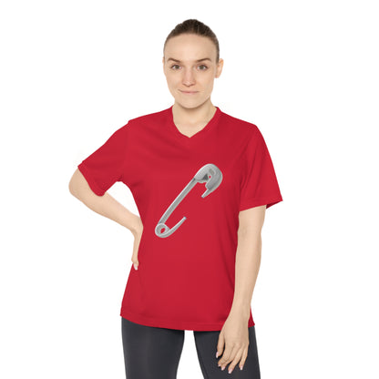Women’s Performance V-Neck T-Shirt - Safety Pin Design for Active Lifestyle