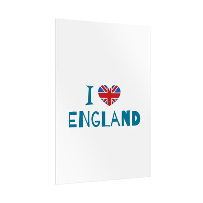 I Love England Rolled Poster - UK Travel Decor, Gift for Britains, Wall Art for Home, London Souvenir, Love England