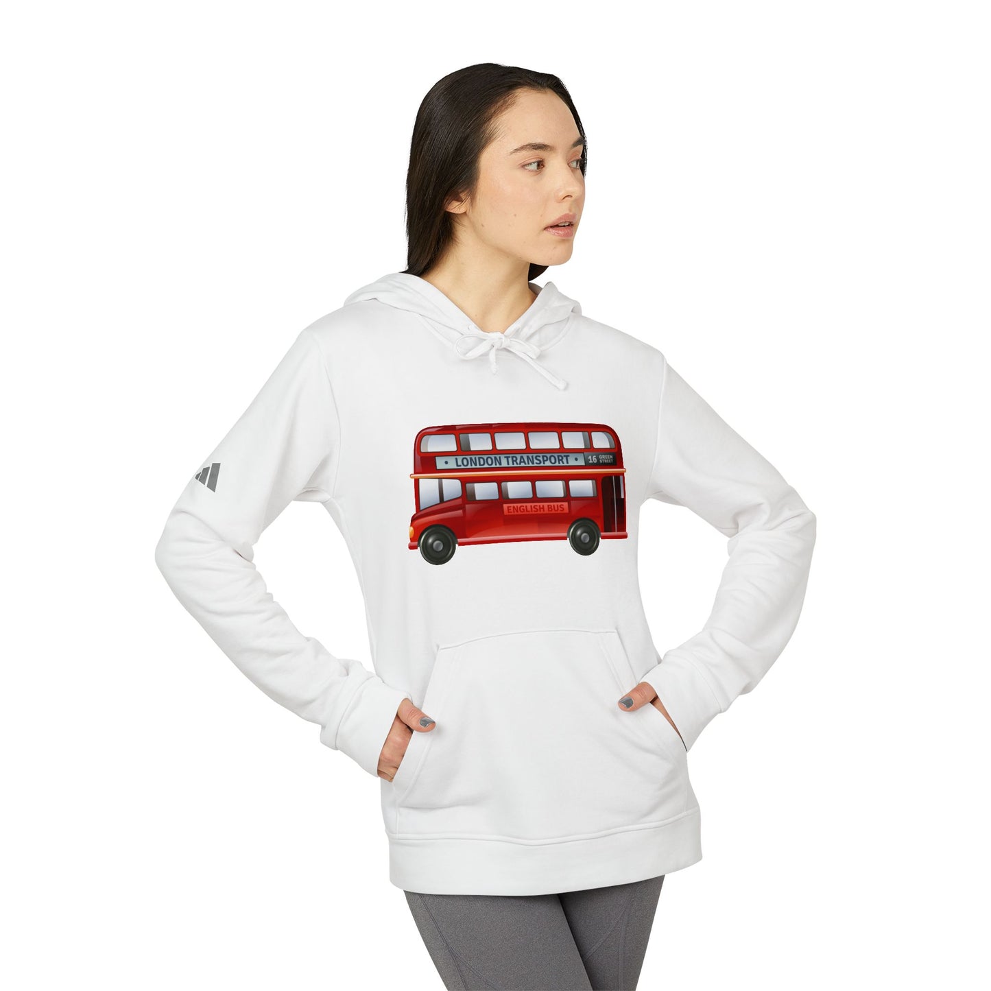 adidas Unisex Fleece Hoodie - Iconic London Red Double-Decker Transport English Bus