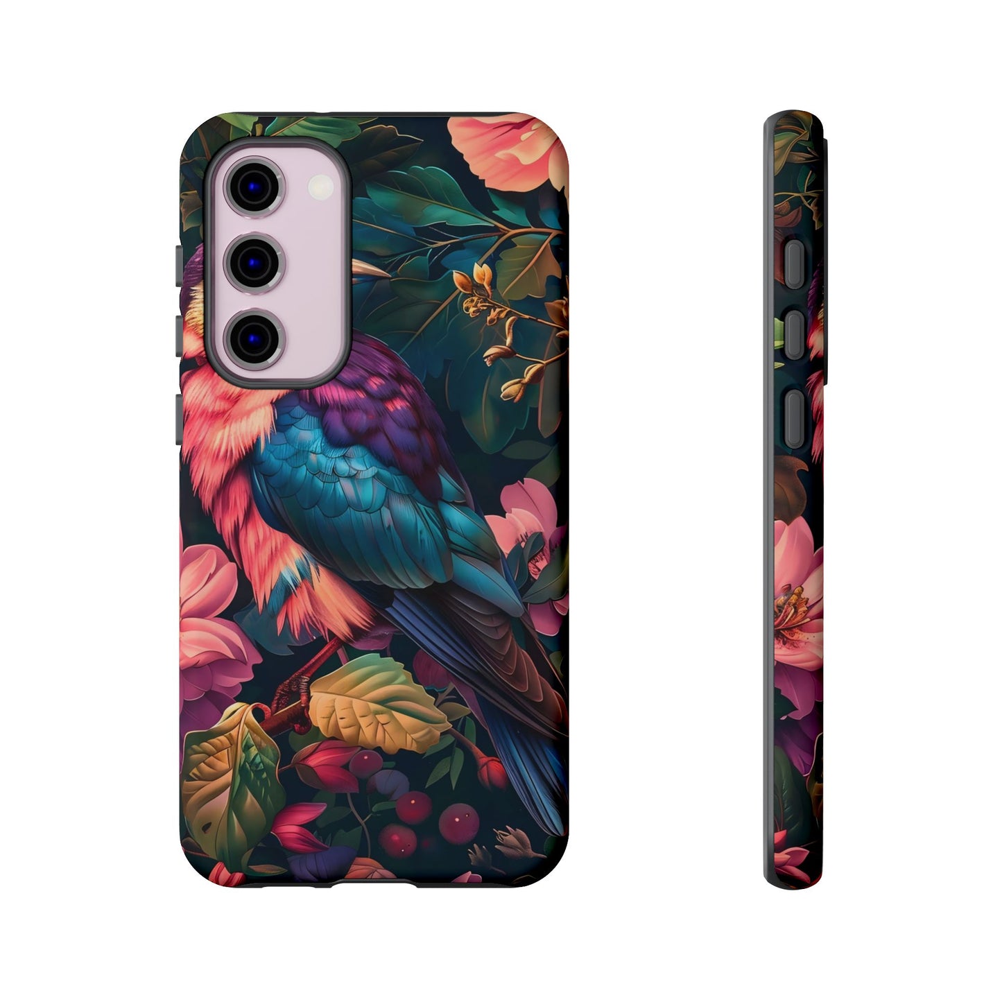 Vibrant Phone Case, Tropical Bird Design, Tough Phone Cover, Floral Tech Accessory, Gift for Nature Lovers
