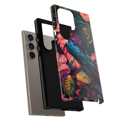 Vibrant Phone Case, Tropical Bird Design, Tough Phone Cover, Floral Tech Accessory, Gift for Nature Lovers
