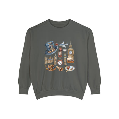 Unisex Garment-Dyed Sweatshirt - Vintage England Icons