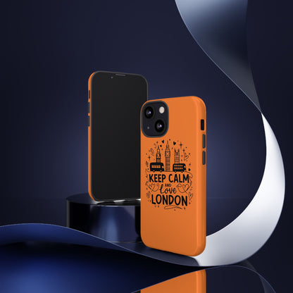 London-Themed Phone Case: Keep Calm and Love London, UK Souvenir, Travel Gift, City Lover, Smartphone Accessories, Orange Design