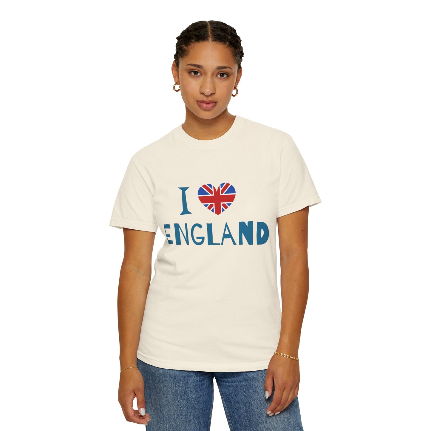 Unisex Garment-Dyed T-shirt - I Love England - Union Jack Heart