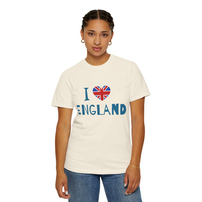 Unisex Garment-Dyed T-shirt - I Love England - Union Jack Heart