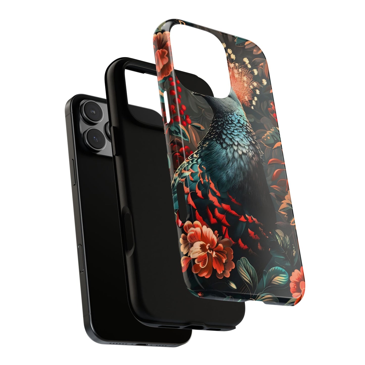 Floral Peacock Phone Case, Tough Cases, Artistic Phone Cover, Unique Gift, Nature Lover Accessory, Protective Case