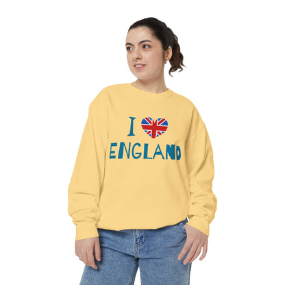 Unisex Garment-Dyed Sweatshirt - I Love England - Union Jack Heart Design