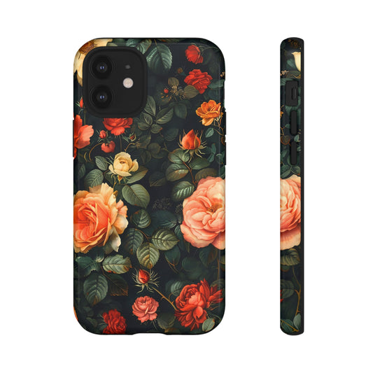 Floral Phone Case, Tough Cases with Vintage Rose Design, Durable Floral Phone Cover, Unique Gift for Her, Floral Aesthetic