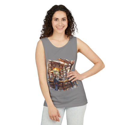 Unisex Garment-Dyed Tank Top - Cozy British Pub - London Watercolor Illustration