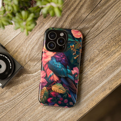 Vibrant Phone Case, Tropical Bird Design, Tough Phone Cover, Floral Tech Accessory, Gift for Nature Lovers