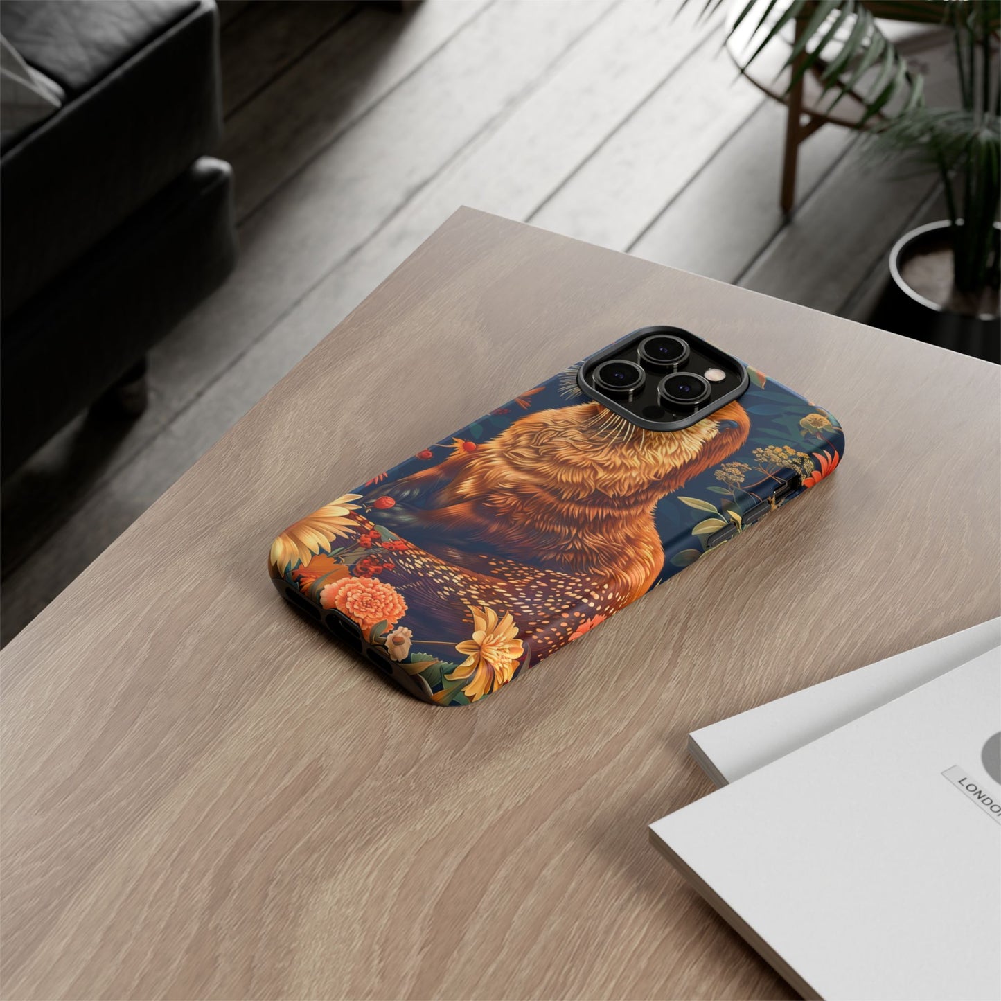 Otter Phone Case, Floral Otter Design, Tough Phone Cover, Nature Lover Gift, Cute Animal Accessories