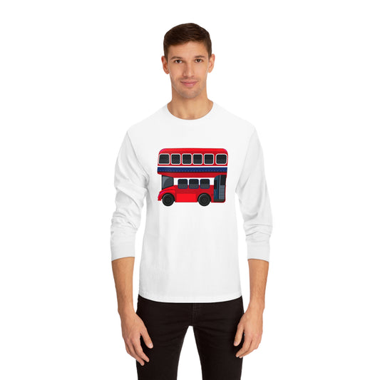 Unisex Classic Long Sleeve T-Shirt - London Transport English Bus - Iconic Red Double-Decker