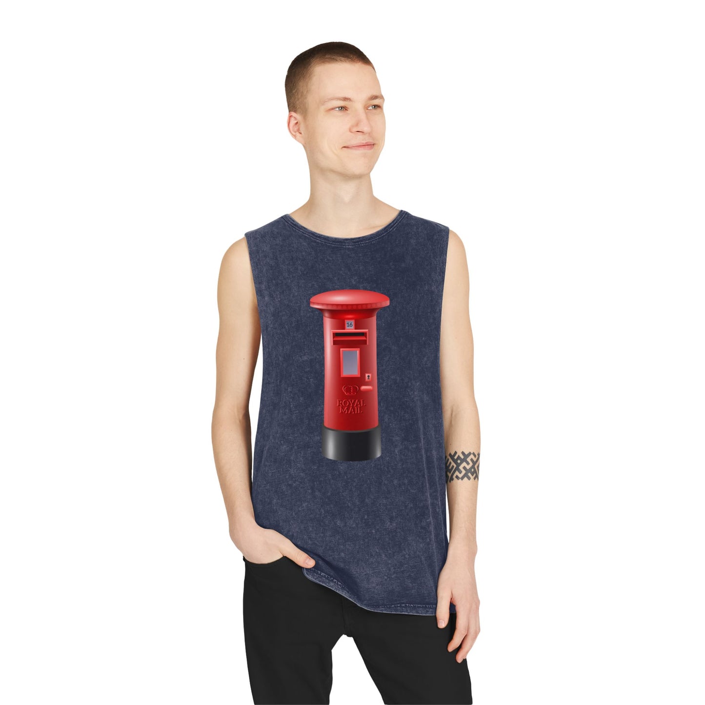 Unisex Stonewash Tank Top - Classic UK Royal Mailbox Design - British Postbox Icon