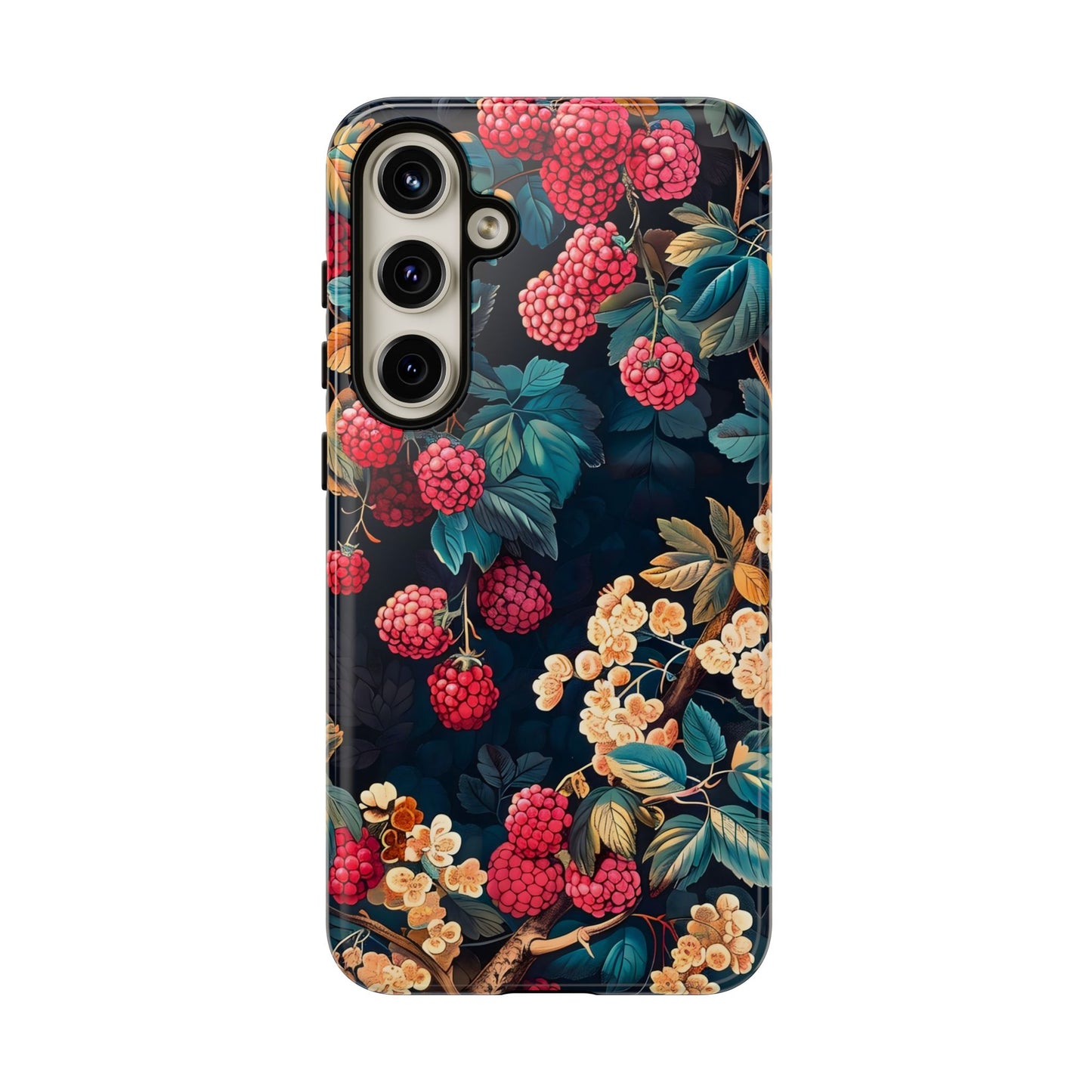 Floral Phone Case with Berry Design, Durable Phone Cover, Floral Print, Gift for Plant Lovers, Nature-Inspired Accessory
