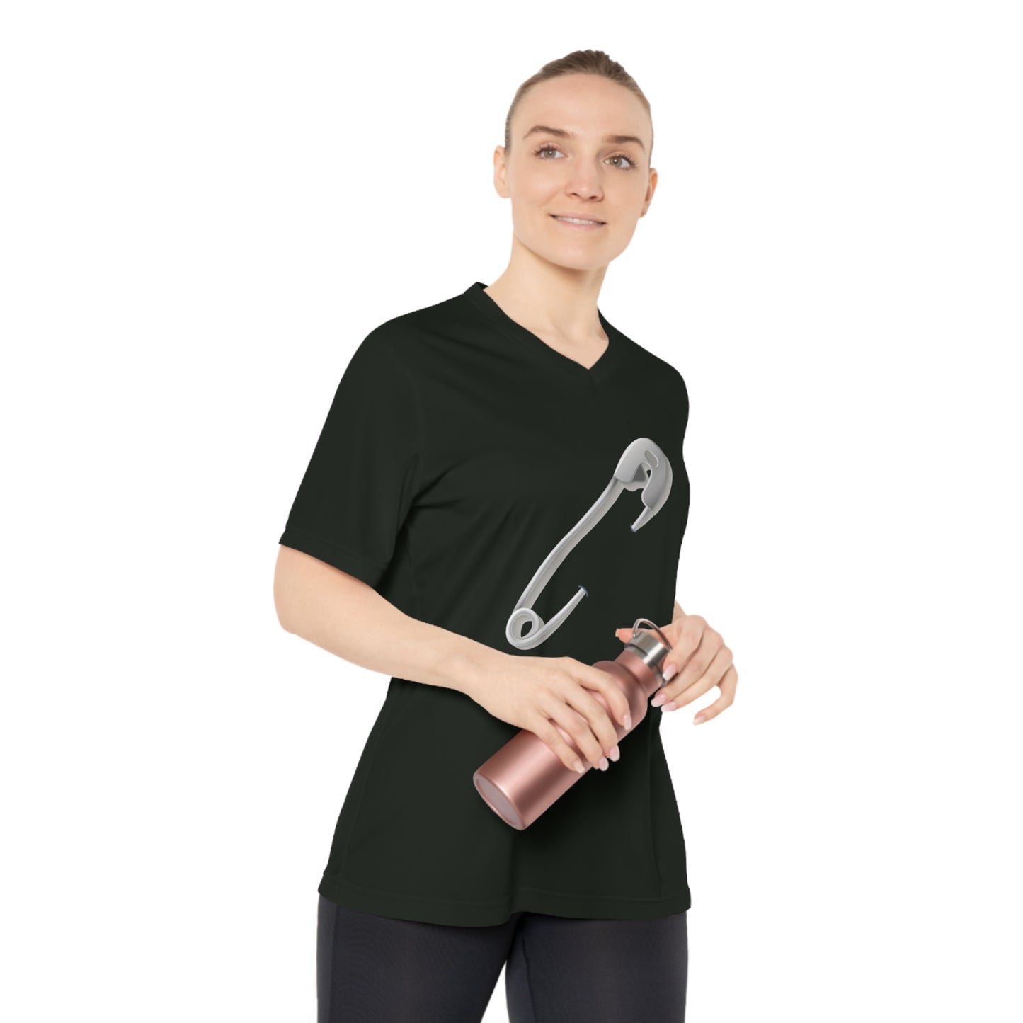 Women’s Performance V-Neck T-Shirt - Safety Pin Design for Active Lifestyle