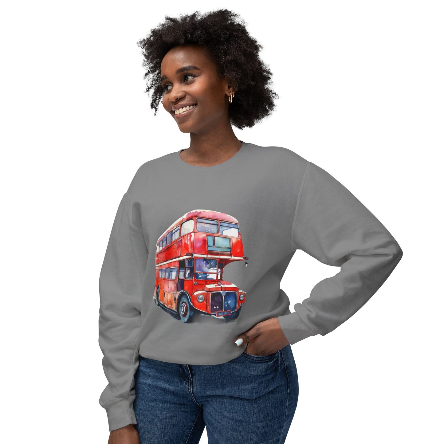 Unisex Lightweight Crewneck Sweatshirt - Rolling Through History - The British Red Bus