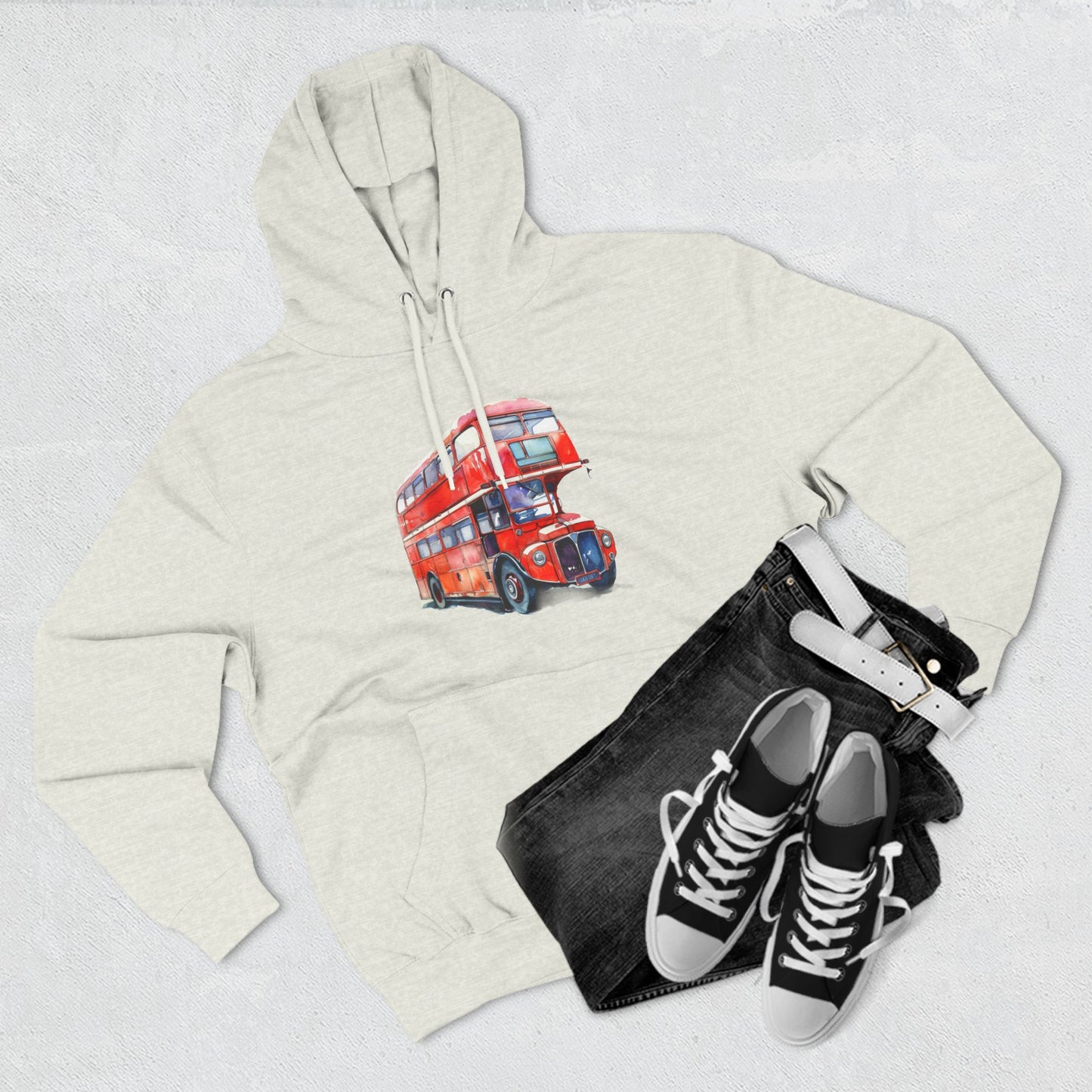 Three-Panel Fleece Hoodie - Rolling London - The Iconic Double-Decker