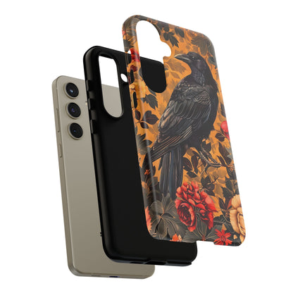 Raven Floral Phone Case - Tough Cases, Blackbird Decor, Gift for Nature Lovers, Bird Themed Accessories, Unique Phone Cover