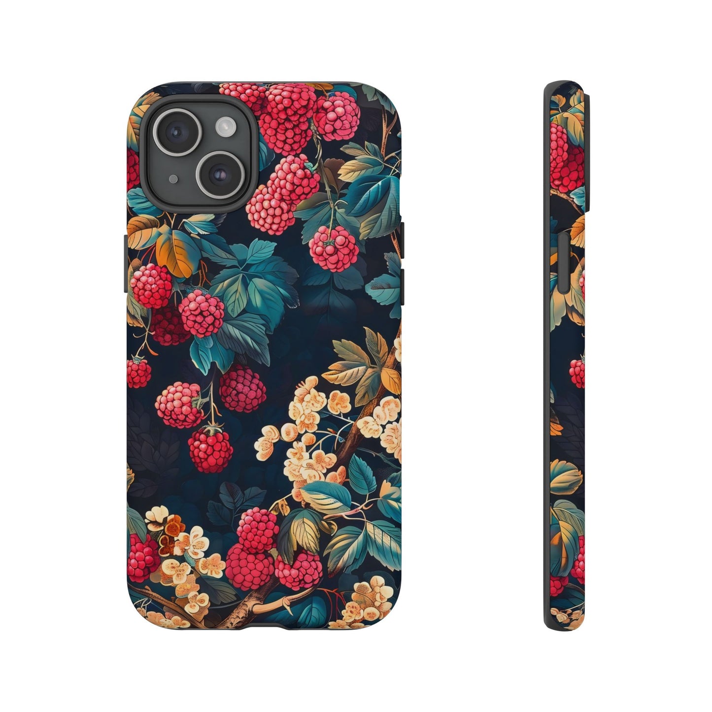 Floral Phone Case with Berry Design, Durable Phone Cover, Floral Print, Gift for Plant Lovers, Nature-Inspired Accessory
