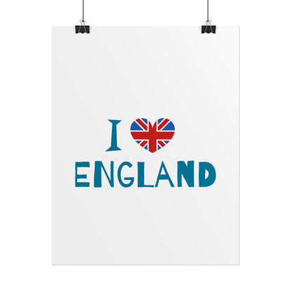 I Love England Rolled Poster - UK Travel Decor, Gift for Britains, Wall Art for Home, London Souvenir, Love England