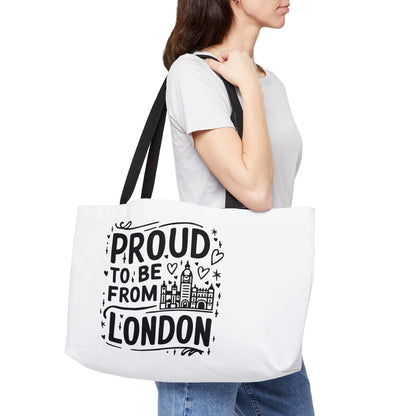 Proud London Weekender Tote Bag, Travel Bag, Beach Tote, Gift for London Lovers, Personalized Bag, Large Carryall